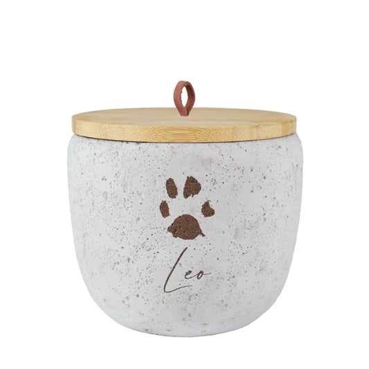 Urne en céramique "Béton avec l'empreinte de patte originale de ton animal"