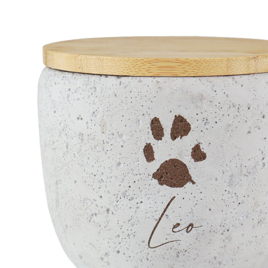 Urne en céramique "Béton avec l'empreinte de patte originale de ton animal"