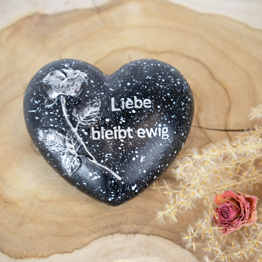 Pierre commémorative "Cœur noir avec rose"