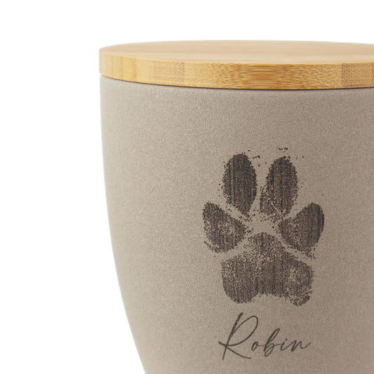 Urne en céramique "Sable classique avec l'empreinte de patte originale de ton animal"