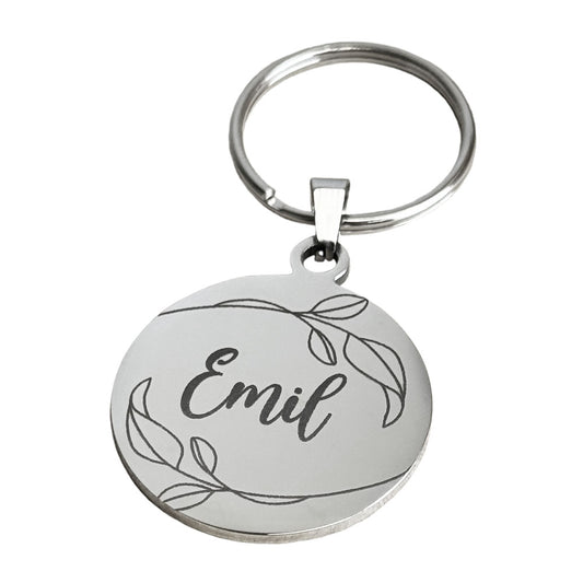Porte-clés en acier inoxydable avec le nom de ton animal - avec des feuilles