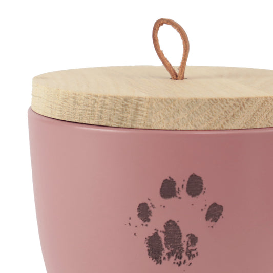 Urne en céramique pour animaux "Dusty Pink avec l'empreinte de patte originale de ton animal"