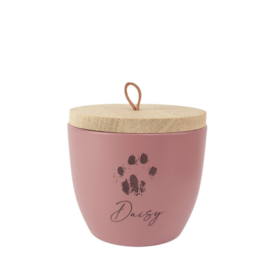 Urne en céramique pour animaux "Dusty Pink avec l'empreinte de patte originale de ton animal"