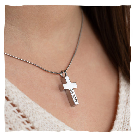 Collier de cendres "Croix" - Argent - personnalisable