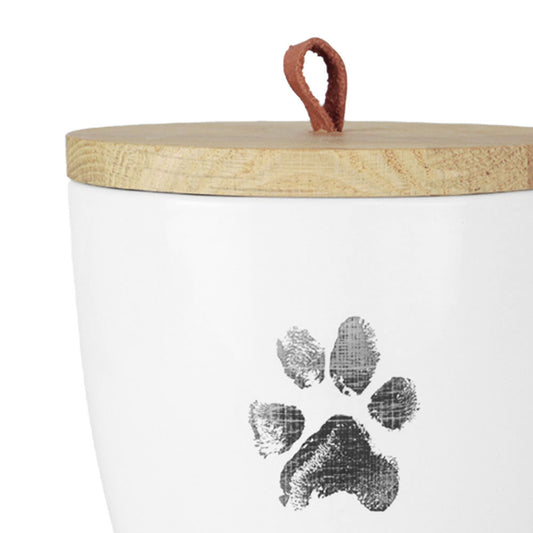 Urne en céramique "Blanc avec l'empreinte de patte originale de ton animal"