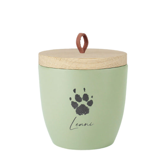 Urne en céramique pour animaux "White Green avec l'empreinte de patte originale de ton animal"